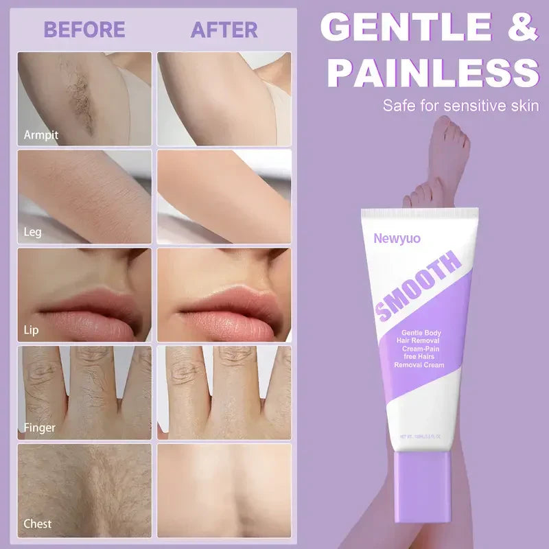 Newyuo-Free Hair Removal Cream for Sensitive Skin, Hypoallergenic Formula — Gentle & Fast-Acting Depilatory, Suitable for Men & Women
