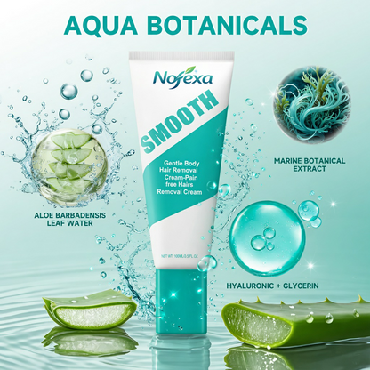 Nofexa Painless Hair Removal Cream - Close-up showing the creamy formula texture on a spatula