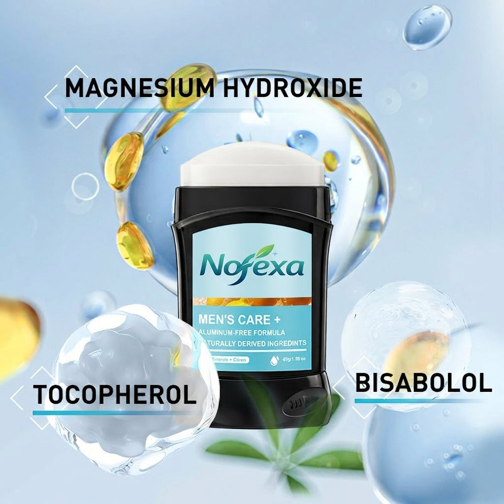 Nofexa Men Care Deodorant with Magnesium Hydroxide and Tocopherol ingredients visualization