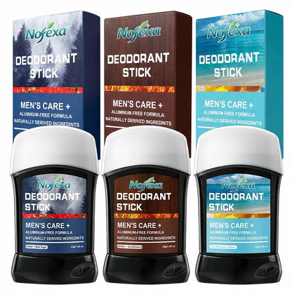 Group shot of Nofexa Deodorant Sticks with matching packaging boxes