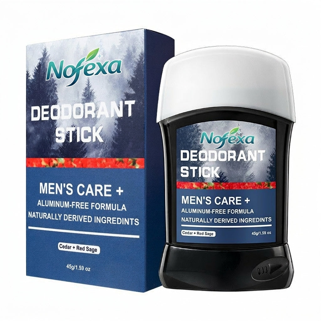 Nofexa Deodorant Stick - Cedar and Red Sage variant with blue mountain packaging