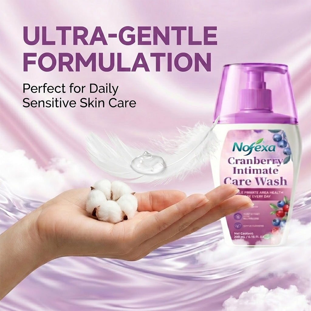 Nofexa Intimate Care Wash - Detailed view of ingredients including Cranberry and Vitamin E