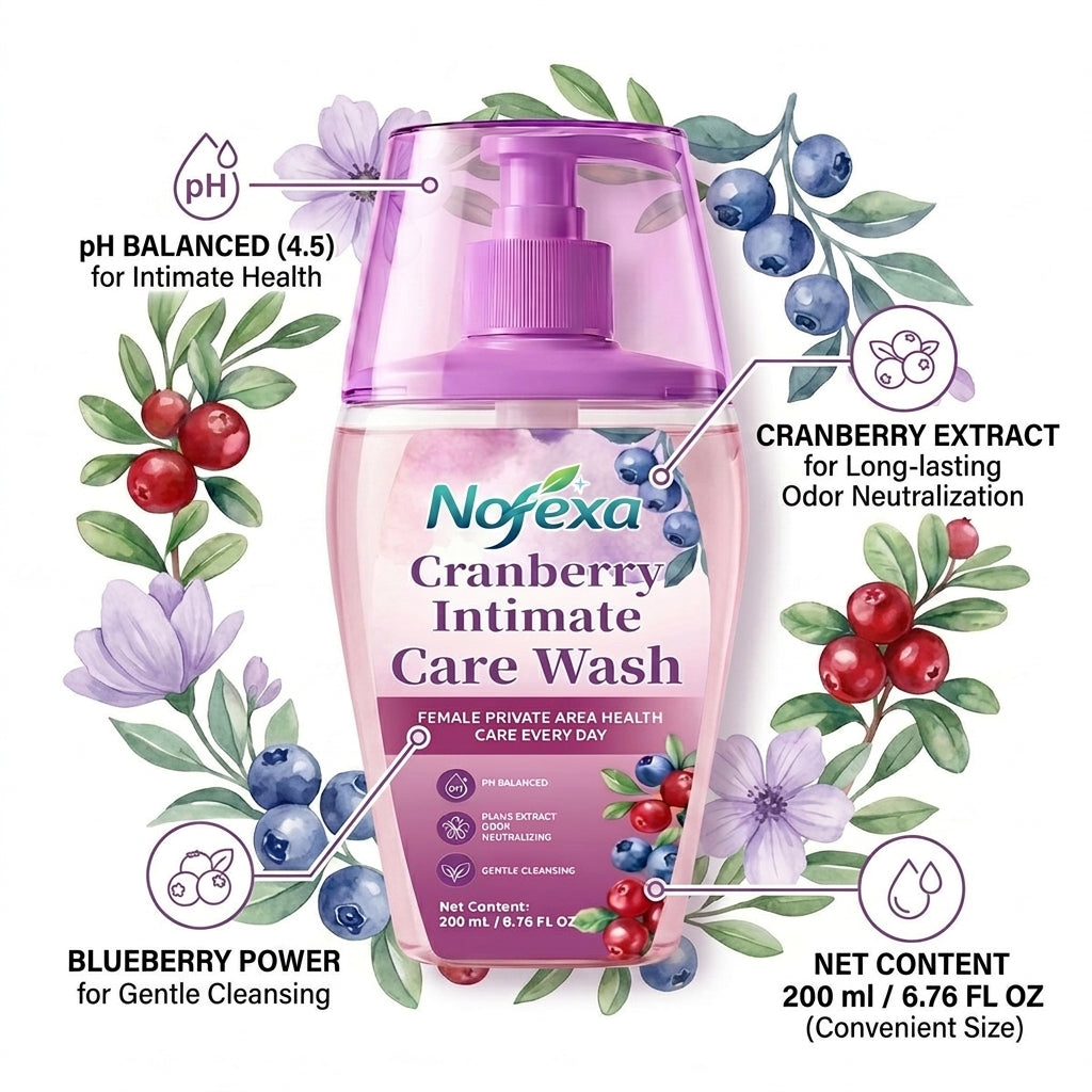 Nofexa Intimate Care Wash - Product bottle showing pH balanced and daily wellness benefits
