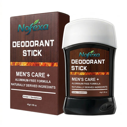 Nofexa Deodorant Stick - Amber and Sandalwood variant with warm wood packaging