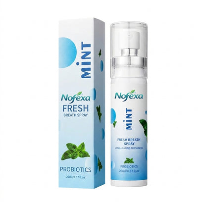 Nofexa Mint flavor Fresh Breath Spray with classic blue packaging box